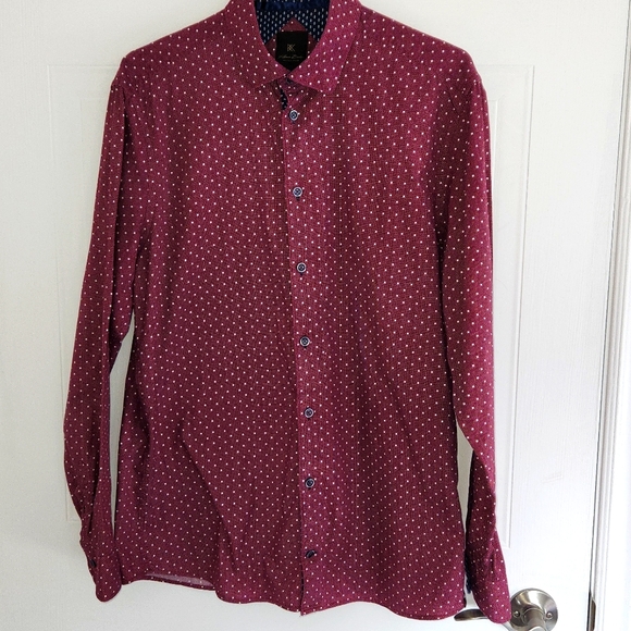 Klaus Boehler polka dotted button down shirt, size large - Picture 2 of 12